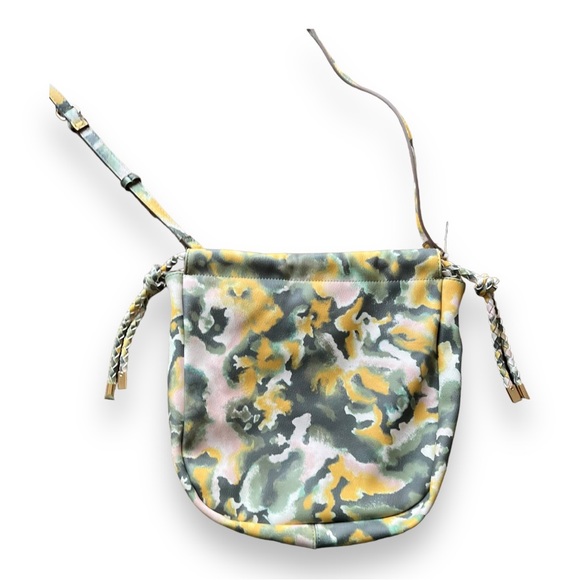 Anne Klein Scrunchie Crossbody Soft Yellow Sage Blush Abstract Print Bag - Picture 5 of 14